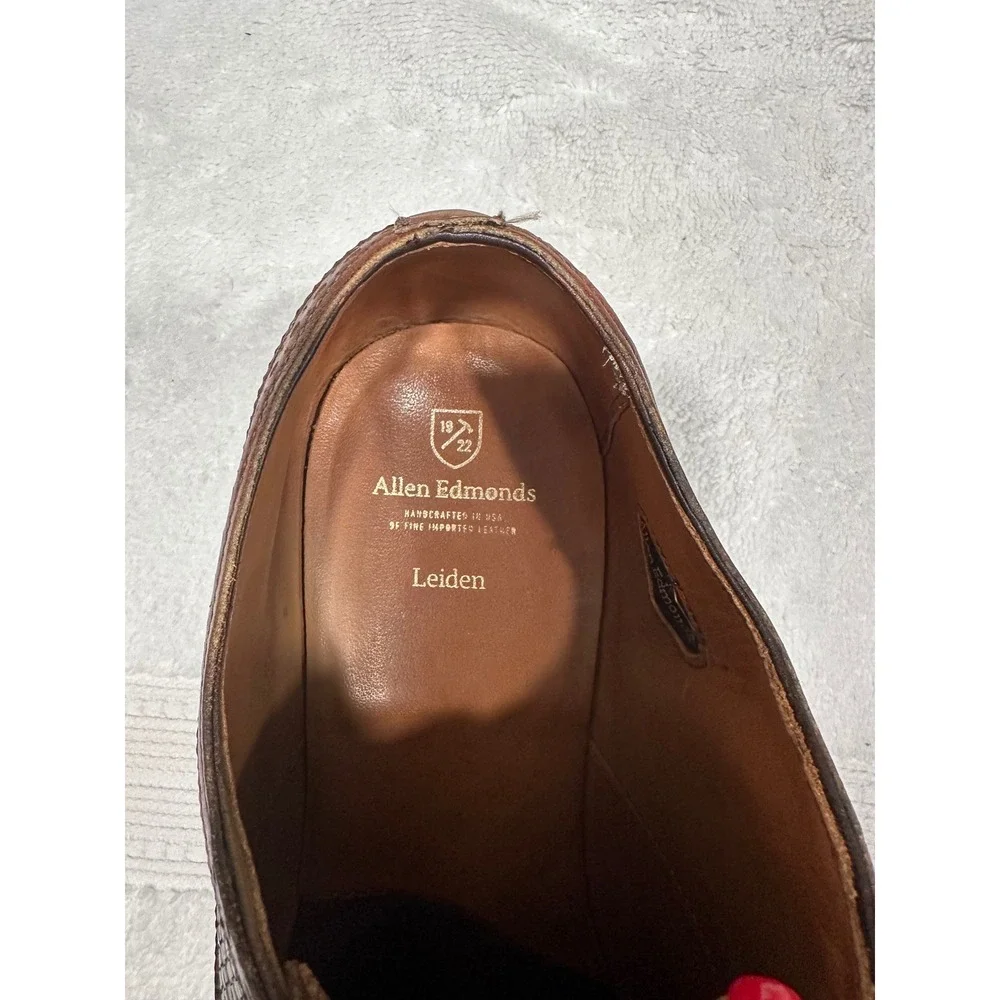 Allen Edmonds Leiden Dark Brown Woven Leather Wingtip Oxford Shoes Mens 12D